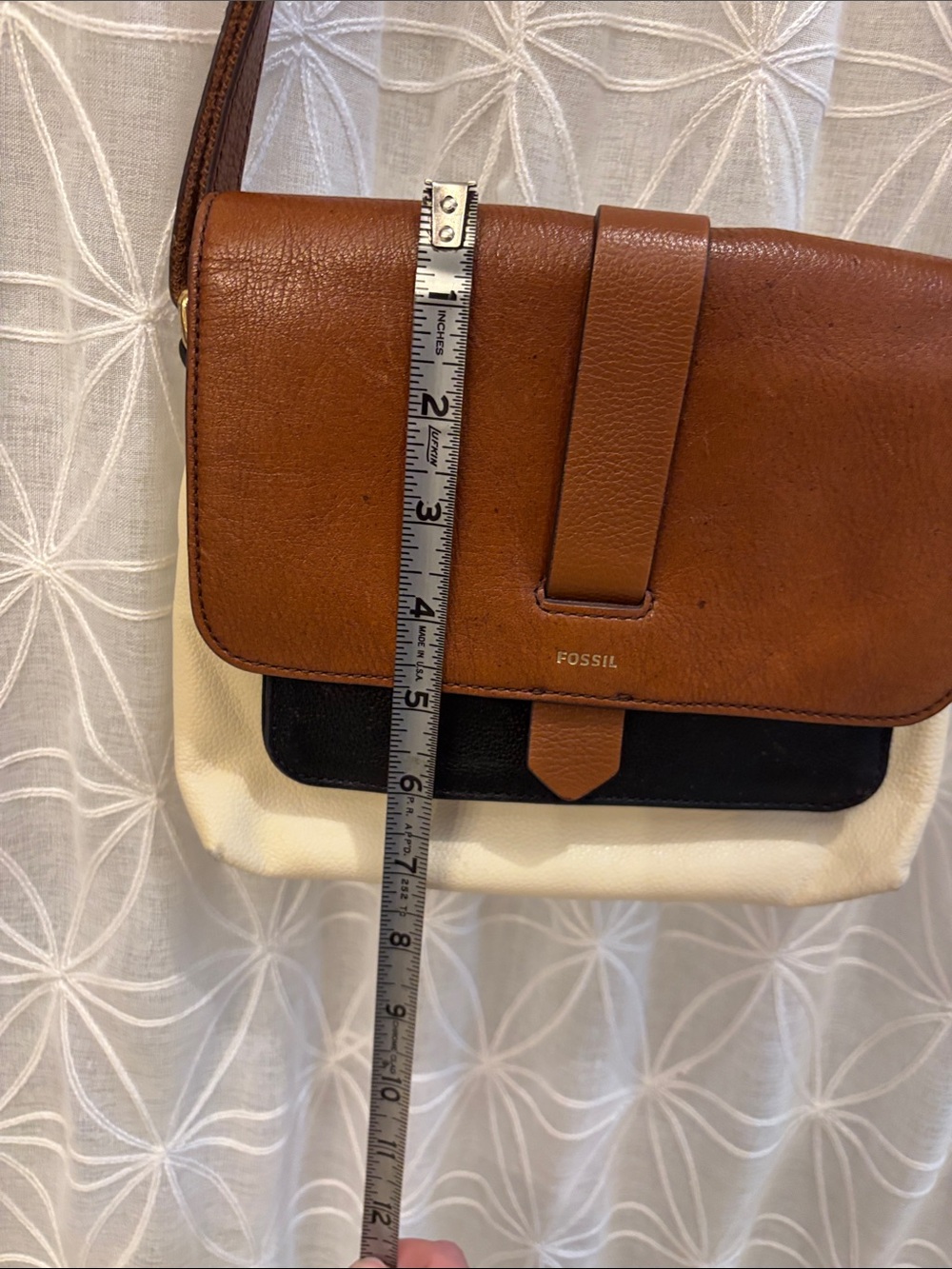 Fossil Tri-Tone Leather Crossbody in Brown, Black, Cream - Picture 12 of 13